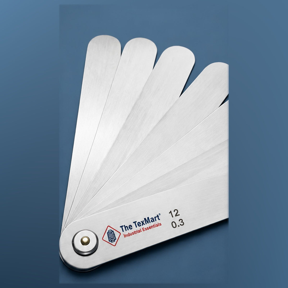 Texmart card leaf gauge 7 leaf set, stainless steel leaves fanned open