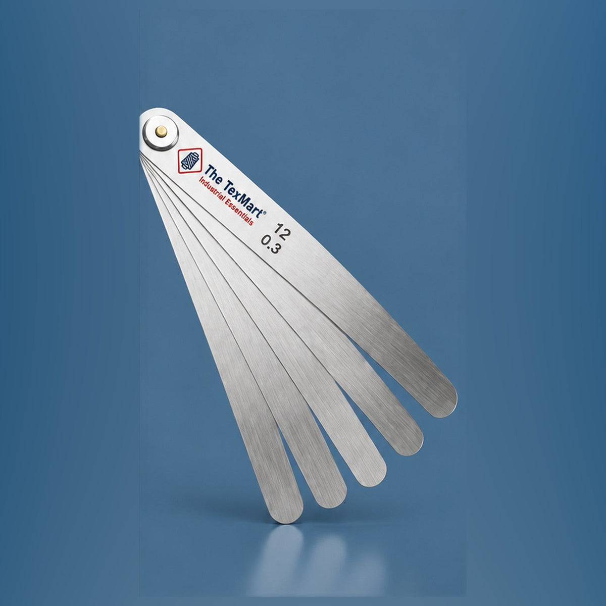 Texmart card leaf gauge set standing with leaves spread, showing pivot and end cap